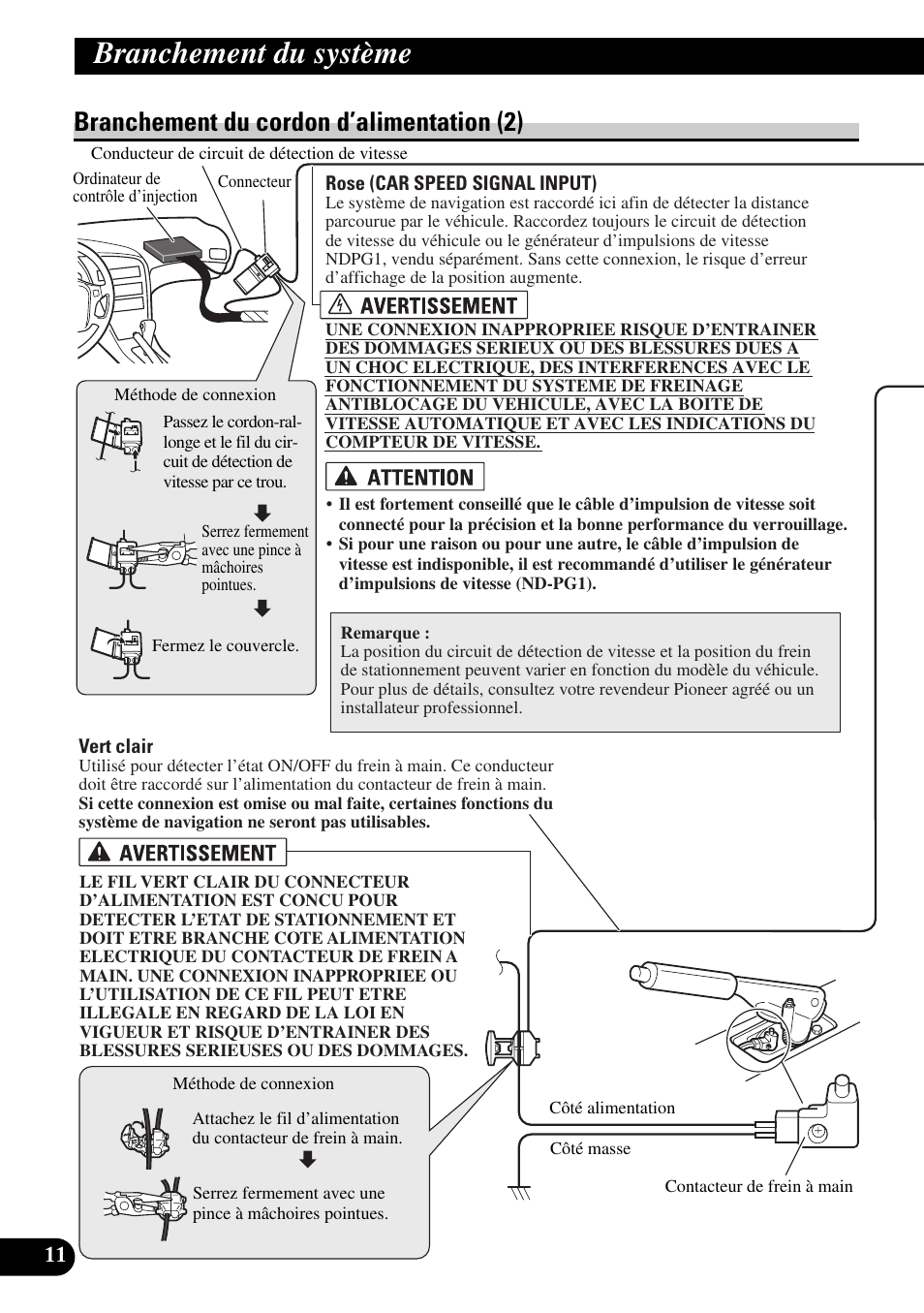 Branchement du cordon d’alimentation (2), Branchement du système | Pioneer AVIC-HD1BT User Manual | Page 96 / 170