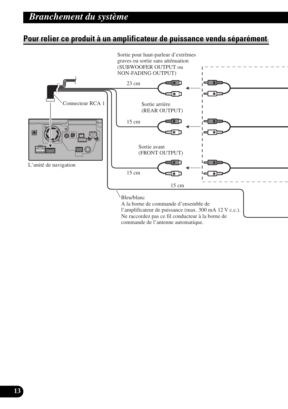 Pour relier ce produit à un amplificateur de, Puissance vendu séparément, Branchement du système | Pioneer AVIC-HD1BT User Manual | Page 98 / 170
