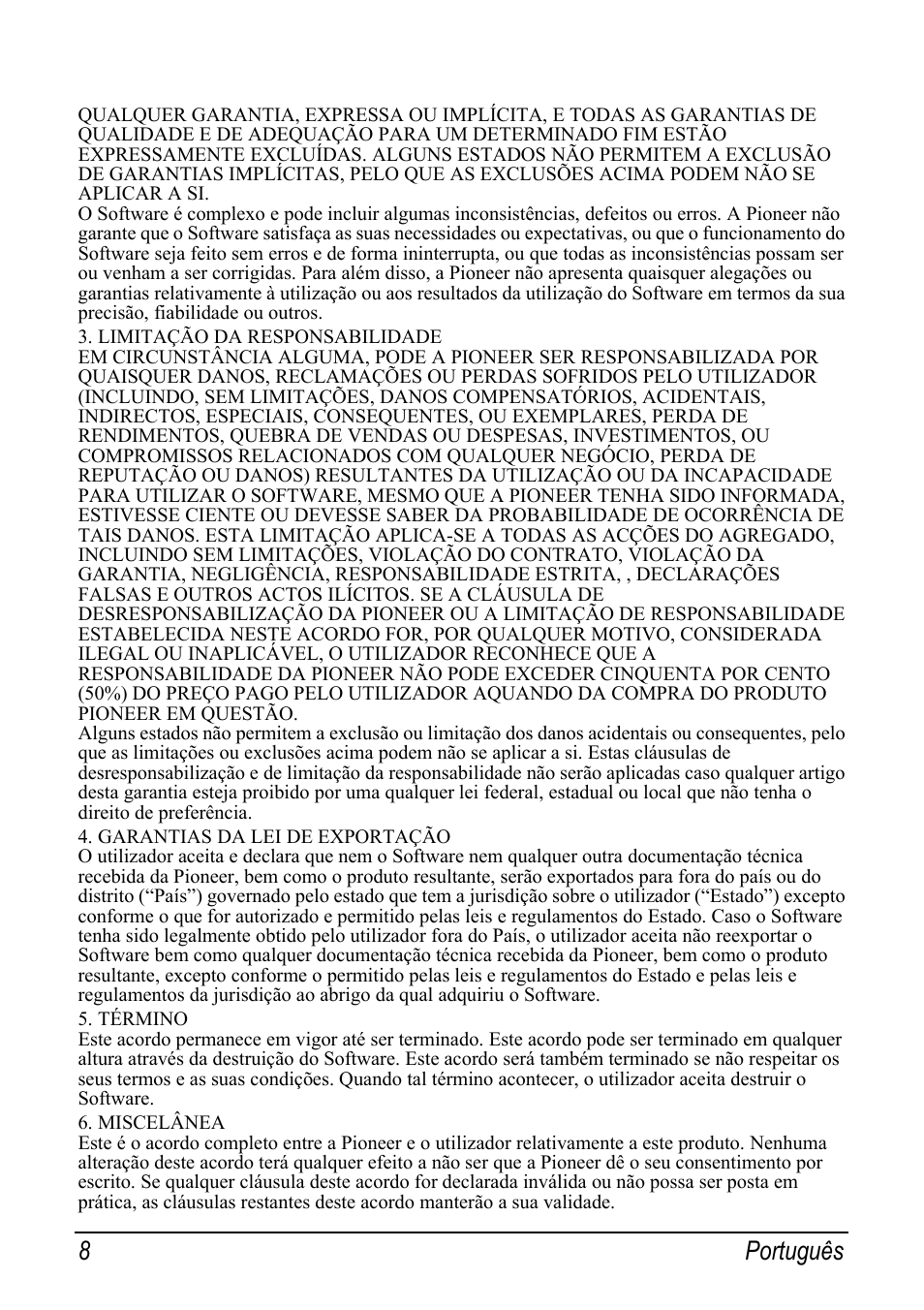 8 português | Pioneer AVIC-S2 RU User Manual | Page 112 / 153