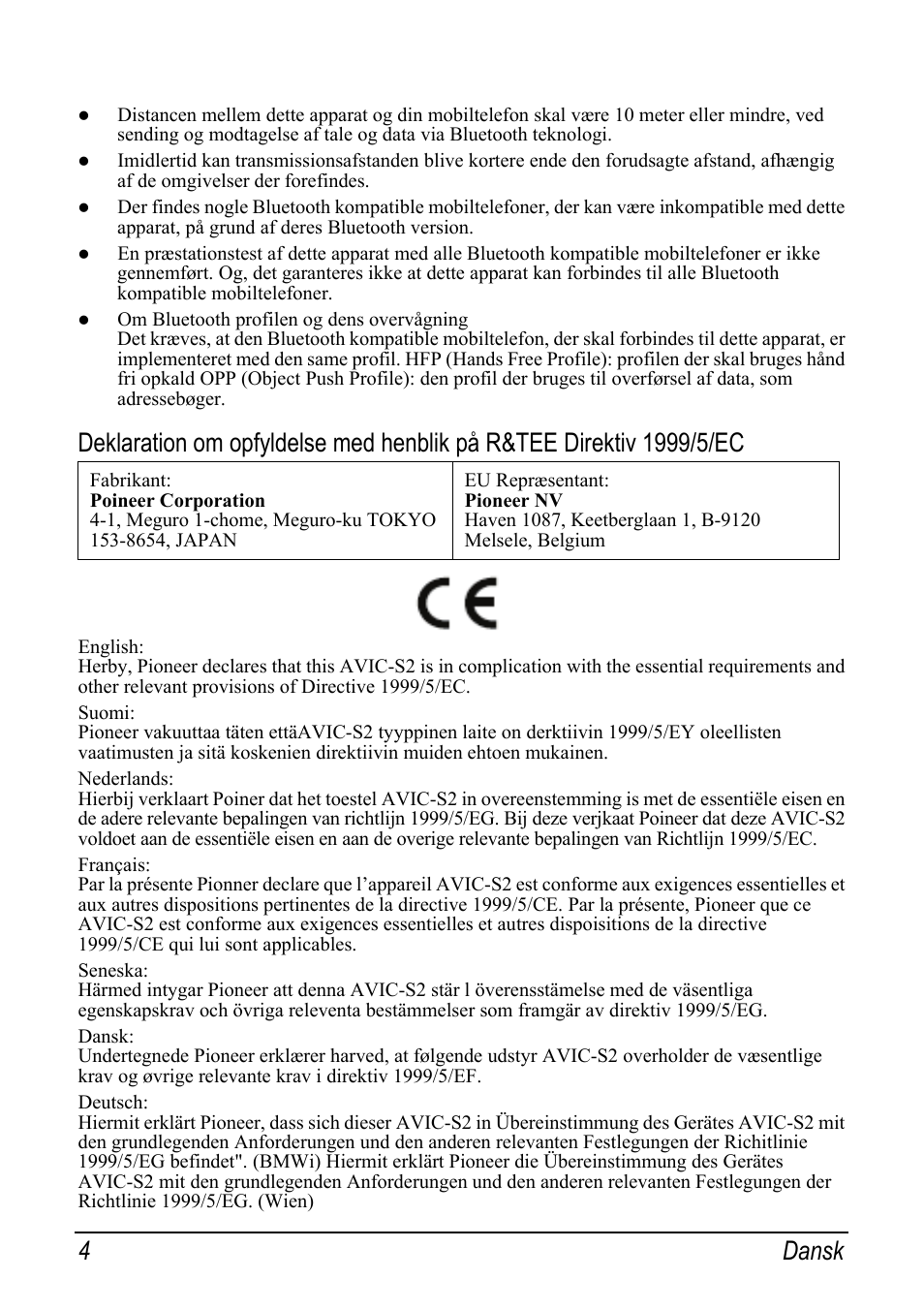 4dansk | Pioneer AVIC-S2 RU User Manual | Page 12 / 153