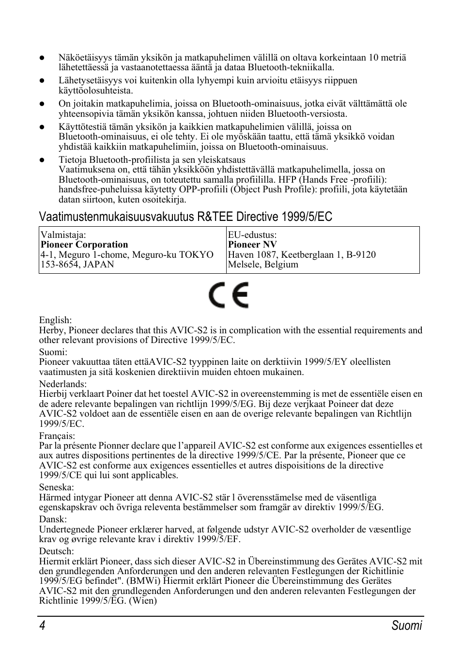4 suomi | Pioneer AVIC-S2 RU User Manual | Page 132 / 153
