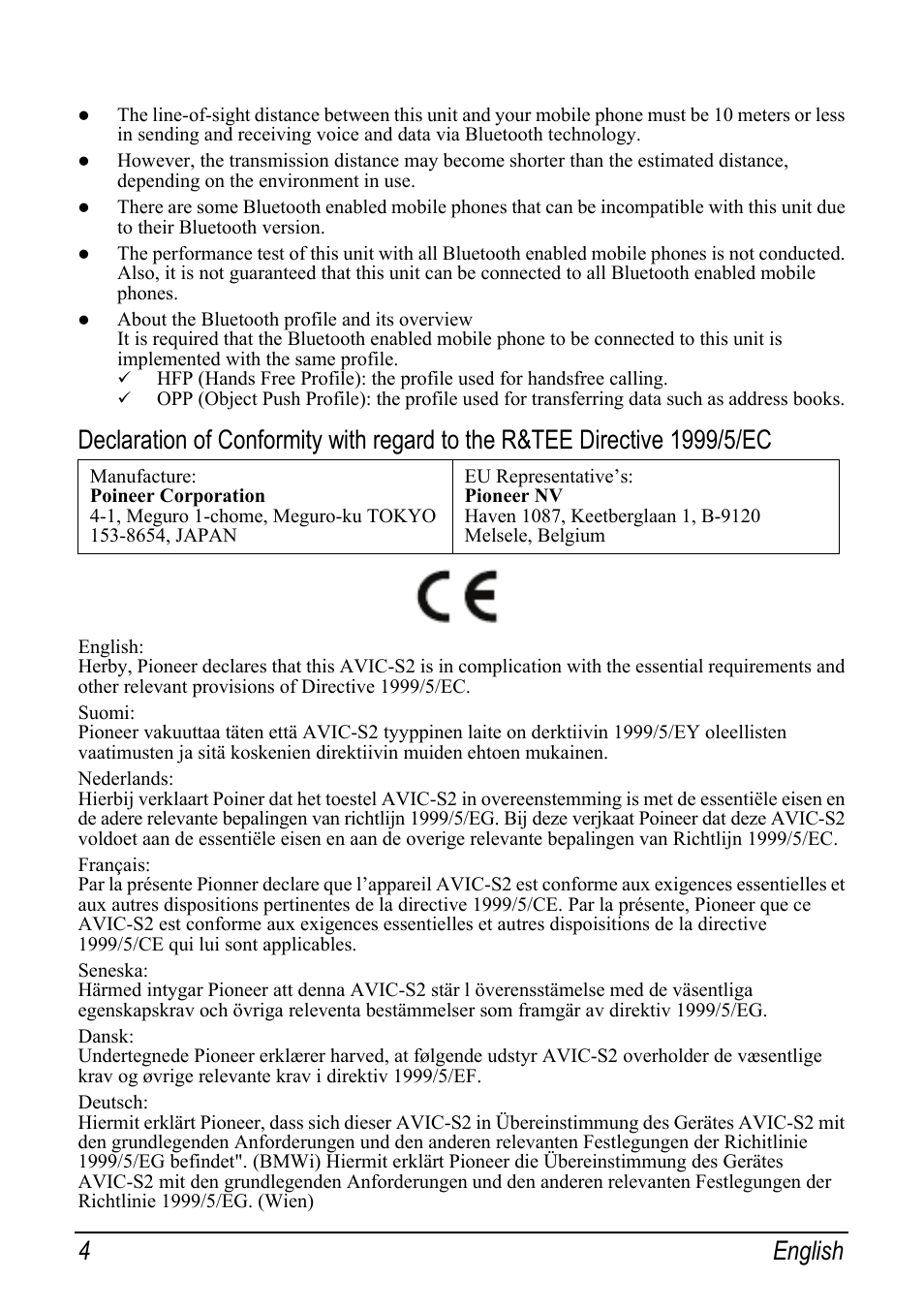 4 english | Pioneer AVIC-S2 RU User Manual | Page 36 / 153