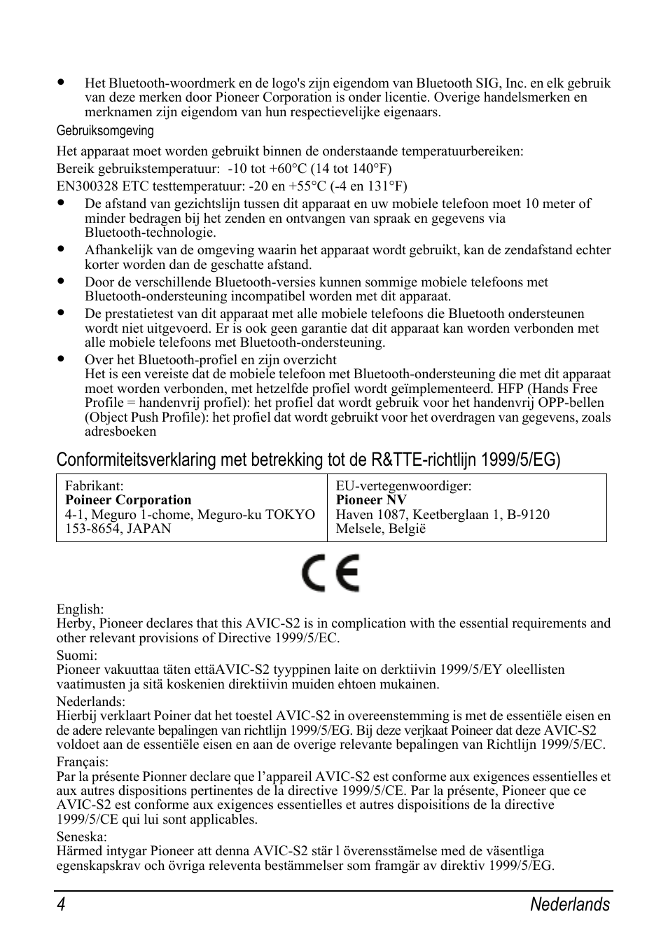 Gebruiksomgeving, 4 nederlands | Pioneer AVIC-S2 RU User Manual | Page 84 / 153