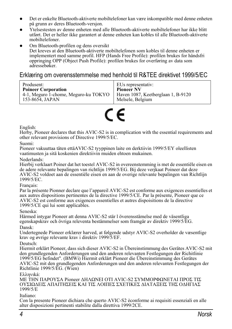 4 norsk | Pioneer AVIC-S2 RU User Manual | Page 92 / 153