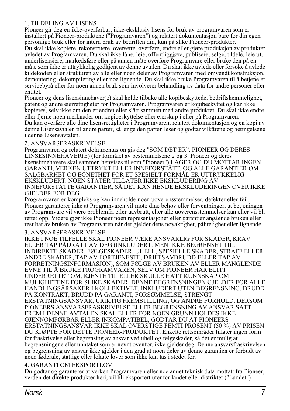 Norsk 7 | Pioneer AVIC-S2 RU User Manual | Page 95 / 153