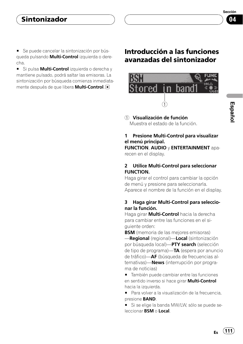 Introducción a las funciones avanzadas del, Sintonizador 111, Sintonizador | Pioneer DEH-P70BT User Manual | Page 111 / 199
