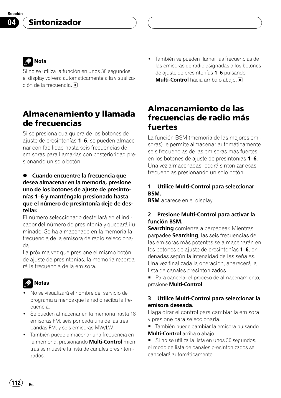 Almacenamiento y llamada de, Frecuencias 112, Almacenamiento de las frecuencias de radio | Más fuertes 112, Almacenamiento y llamada de frecuencias, Sintonizador | Pioneer DEH-P70BT User Manual | Page 112 / 199