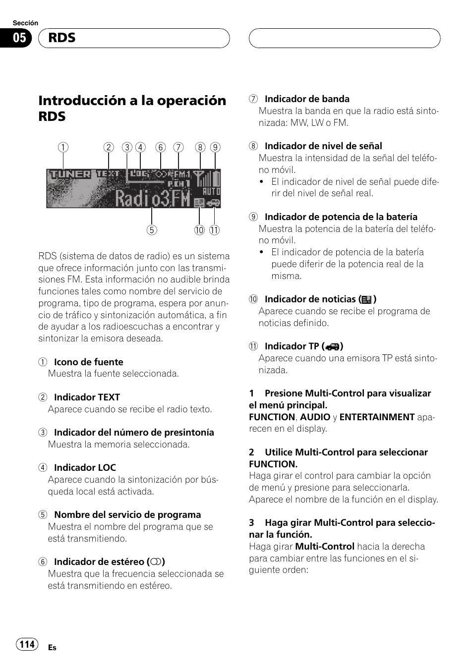 Introducción a la operación rds 114, Introducción a la operación rds | Pioneer DEH-P70BT User Manual | Page 114 / 199