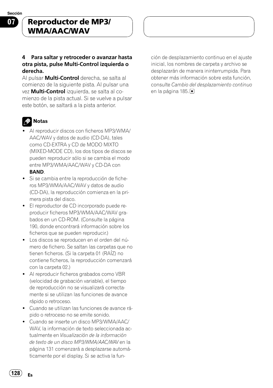 Reproductor de mp3/ wma/aac/wav | Pioneer DEH-P70BT User Manual | Page 128 / 199
