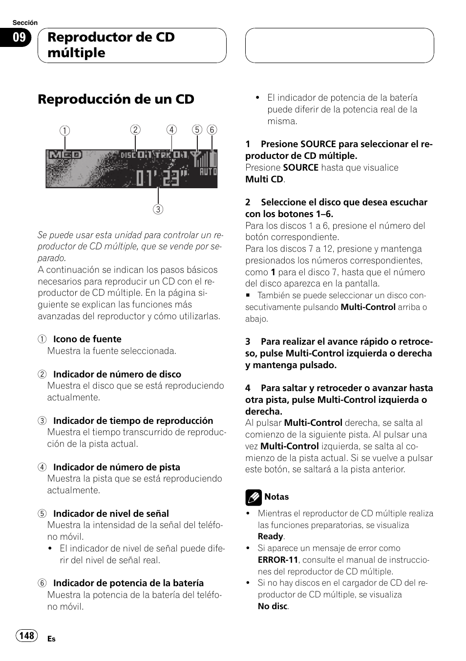 Reproductor de cdmúltiple, Reproducción de un cd 148, Reproducción de un cd | Reproductor de cd múltiple | Pioneer DEH-P70BT User Manual | Page 148 / 199