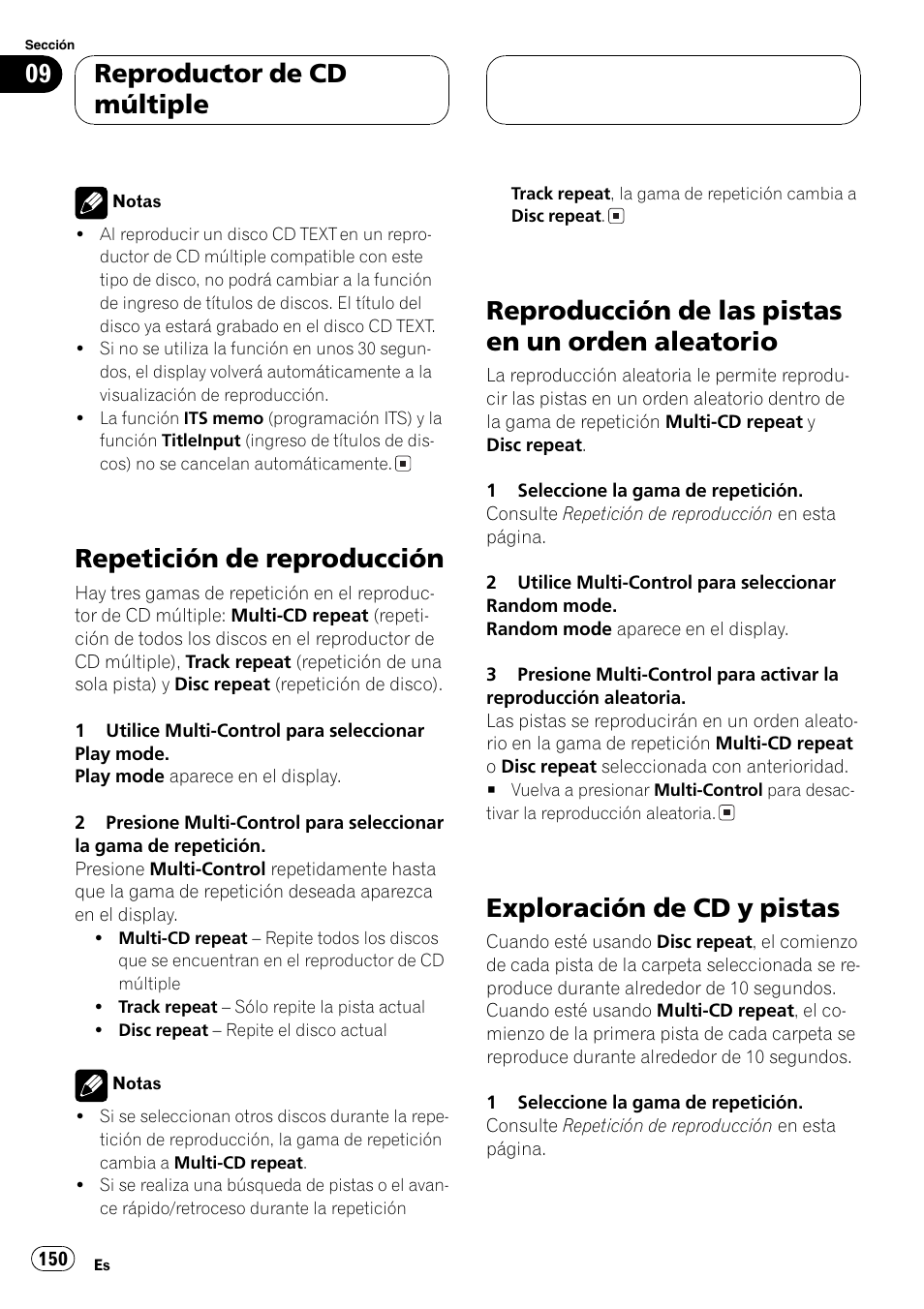 Repetición de reproducción 150, Reproducción de las pistas en un orden, Aleatorio 150 | Exploración de cd y pistas 150, Repetición de reproducción, Reproducción de las pistas en un orden aleatorio, Exploración de cd y pistas, Reproductor de cd múltiple | Pioneer DEH-P70BT User Manual | Page 150 / 199