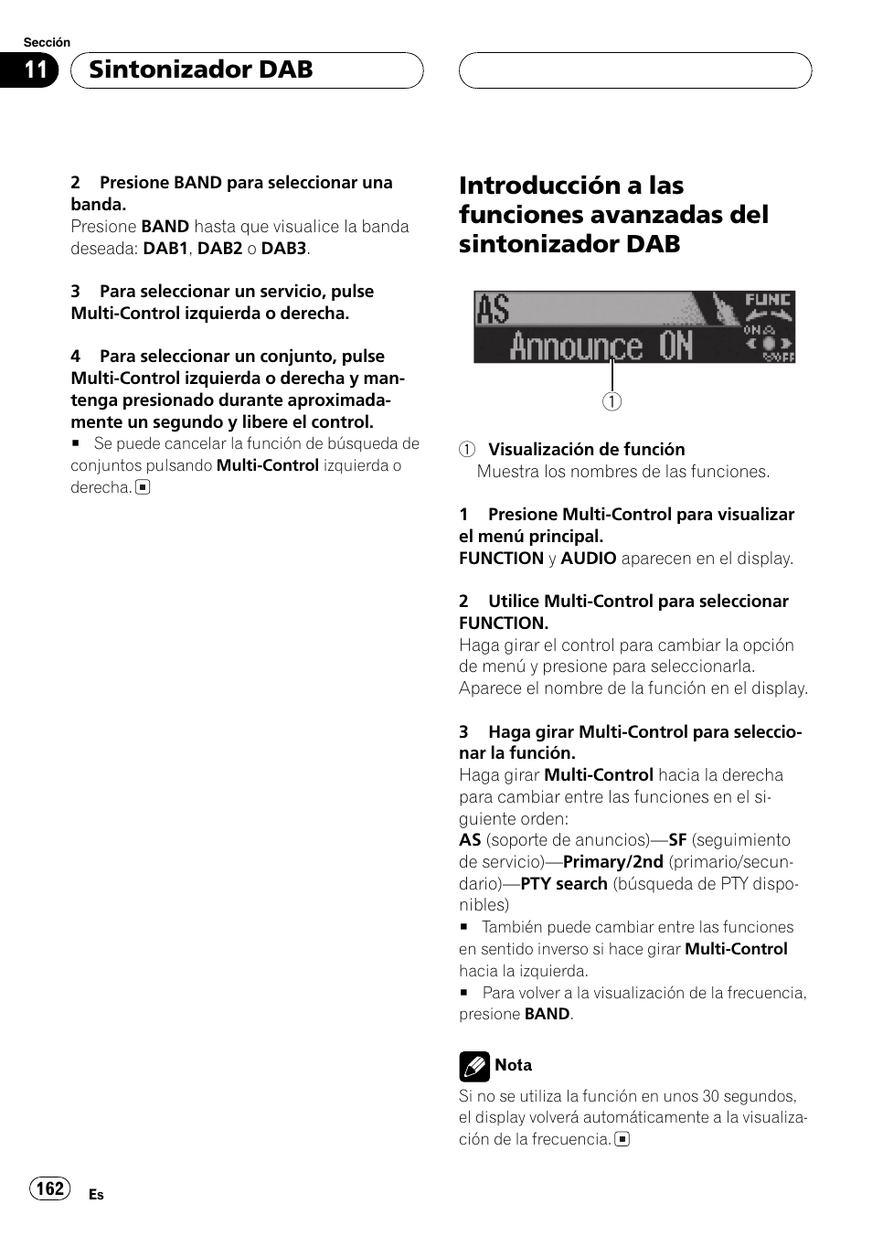 Introducción a las funciones avanzadas del, Sintonizador dab 162, Sintonizador dab | Pioneer DEH-P70BT User Manual | Page 162 / 199