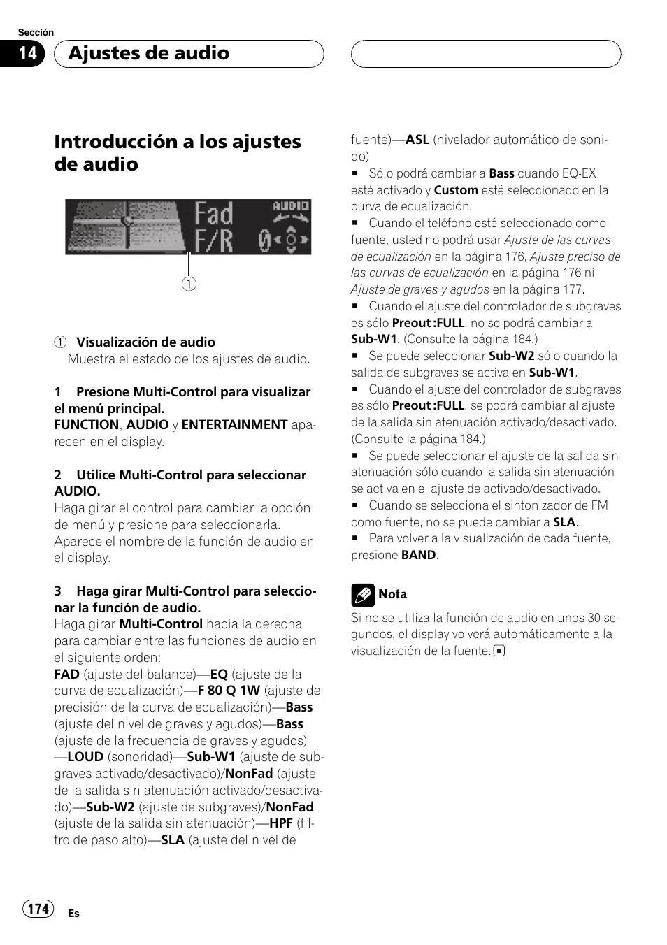 Ajustes de audio, Introducción a los ajustes de audio 174, Introducción a los ajustes de audio | Pioneer DEH-P70BT User Manual | Page 174 / 199