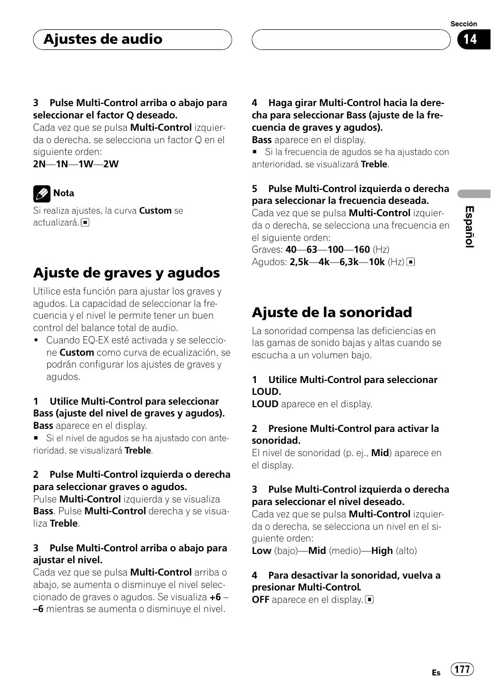 Ajuste de graves y agudos 177, Ajuste de la sonoridad 177, Ajuste de graves y agudos en la pá- gina 177 | Ajuste de graves y agudos, Ajuste de la sonoridad, Ajustes de audio | Pioneer DEH-P70BT User Manual | Page 177 / 199