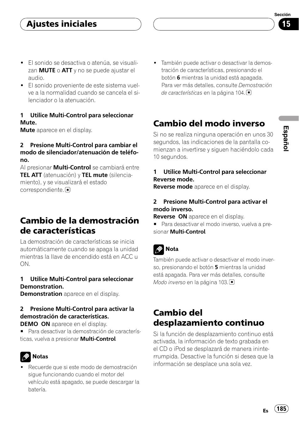 Cambio de la demostración de, Características 185, Cambio del modo inverso 185 | Cambio del desplazamiento continuo 185, Cambio del modo inverso, Cambio de la demostración de carac, Terísticas, Cambio de la demos, Cambio de la demostración de características, Cambio del desplazamiento continuo | Pioneer DEH-P70BT User Manual | Page 185 / 199