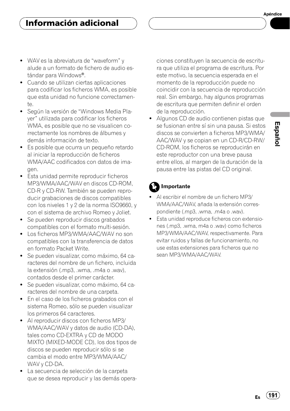 Información adicional | Pioneer DEH-P70BT User Manual | Page 191 / 199
