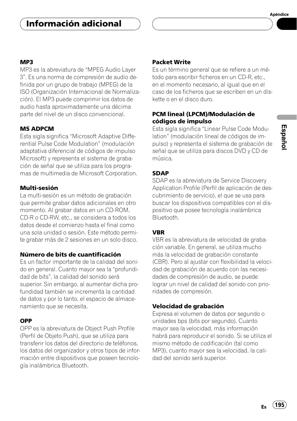 Información adicional | Pioneer DEH-P70BT User Manual | Page 195 / 199