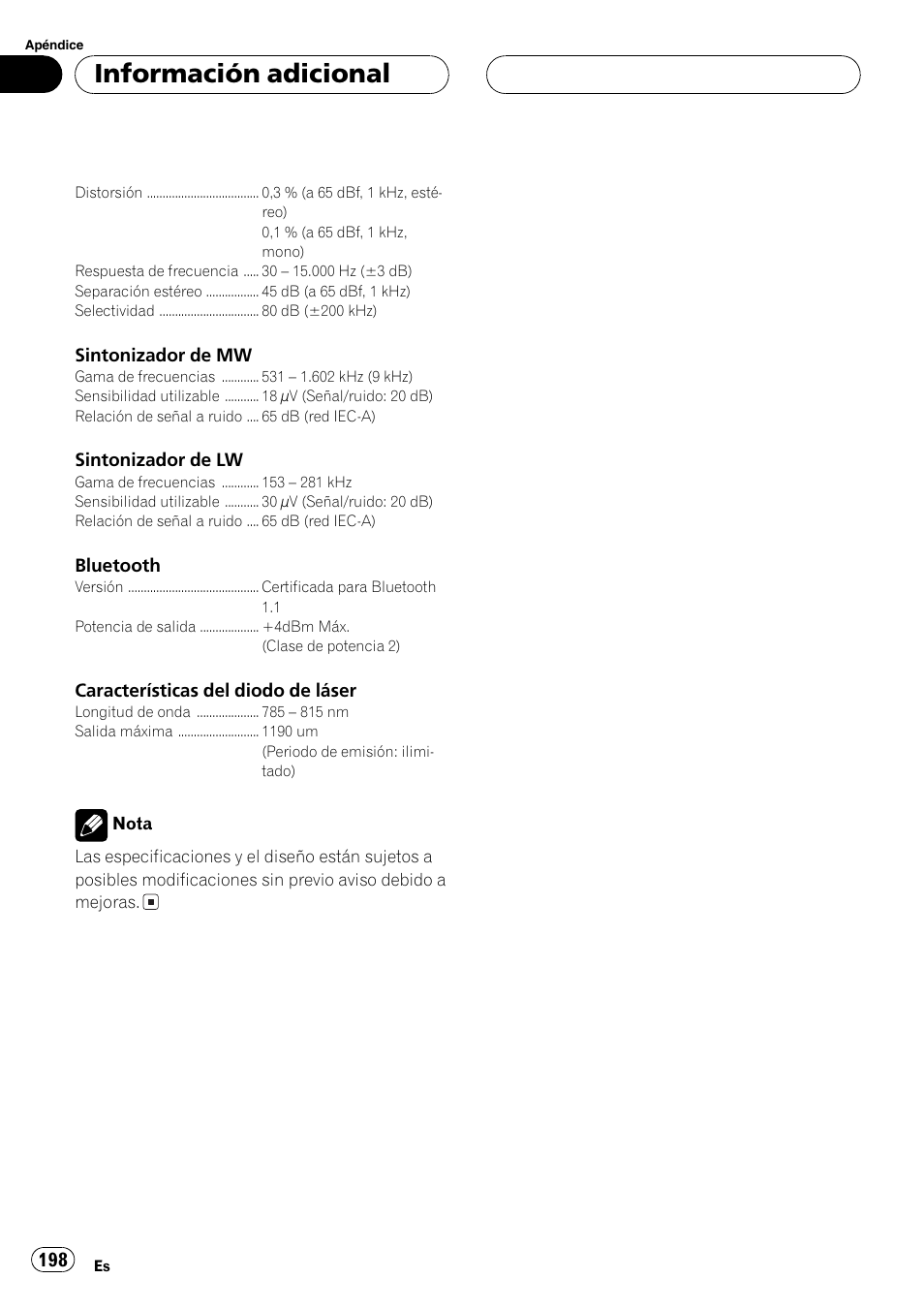 Información adicional | Pioneer DEH-P70BT User Manual | Page 198 / 199