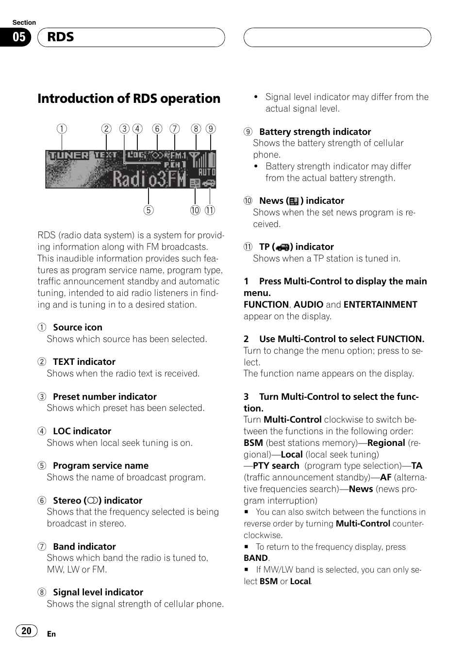 Rds introduction of rds operation 20, Introduction of rds operation | Pioneer DEH-P70BT User Manual | Page 20 / 199