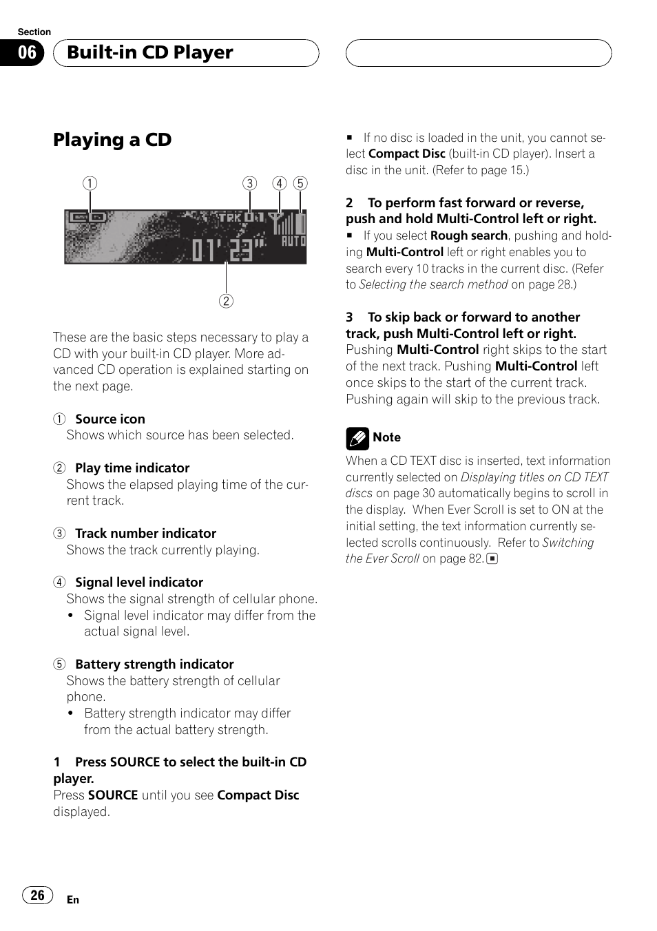 Built-in cdplayer playing a cd 26, Playing a cd, Built-in cd player | Pioneer DEH-P70BT User Manual | Page 26 / 199