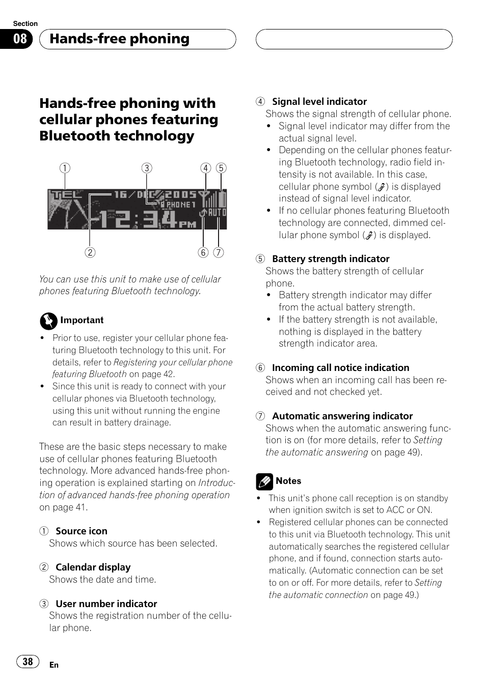 Featuring bluetooth technology 38, Hands-free phoning | Pioneer DEH-P70BT User Manual | Page 38 / 199