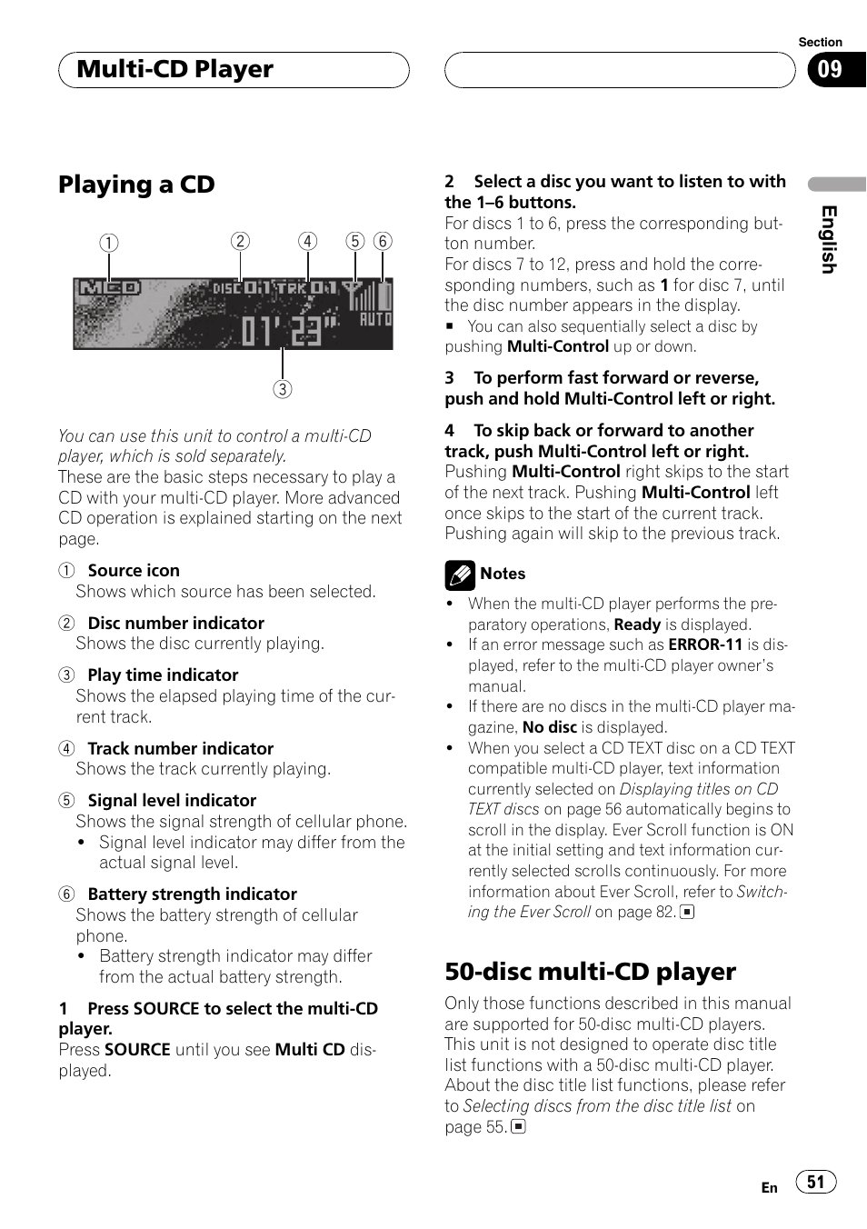 Playing a cd, Disc multi-cd player, Multi-cd player | Pioneer DEH-P70BT User Manual | Page 51 / 199
