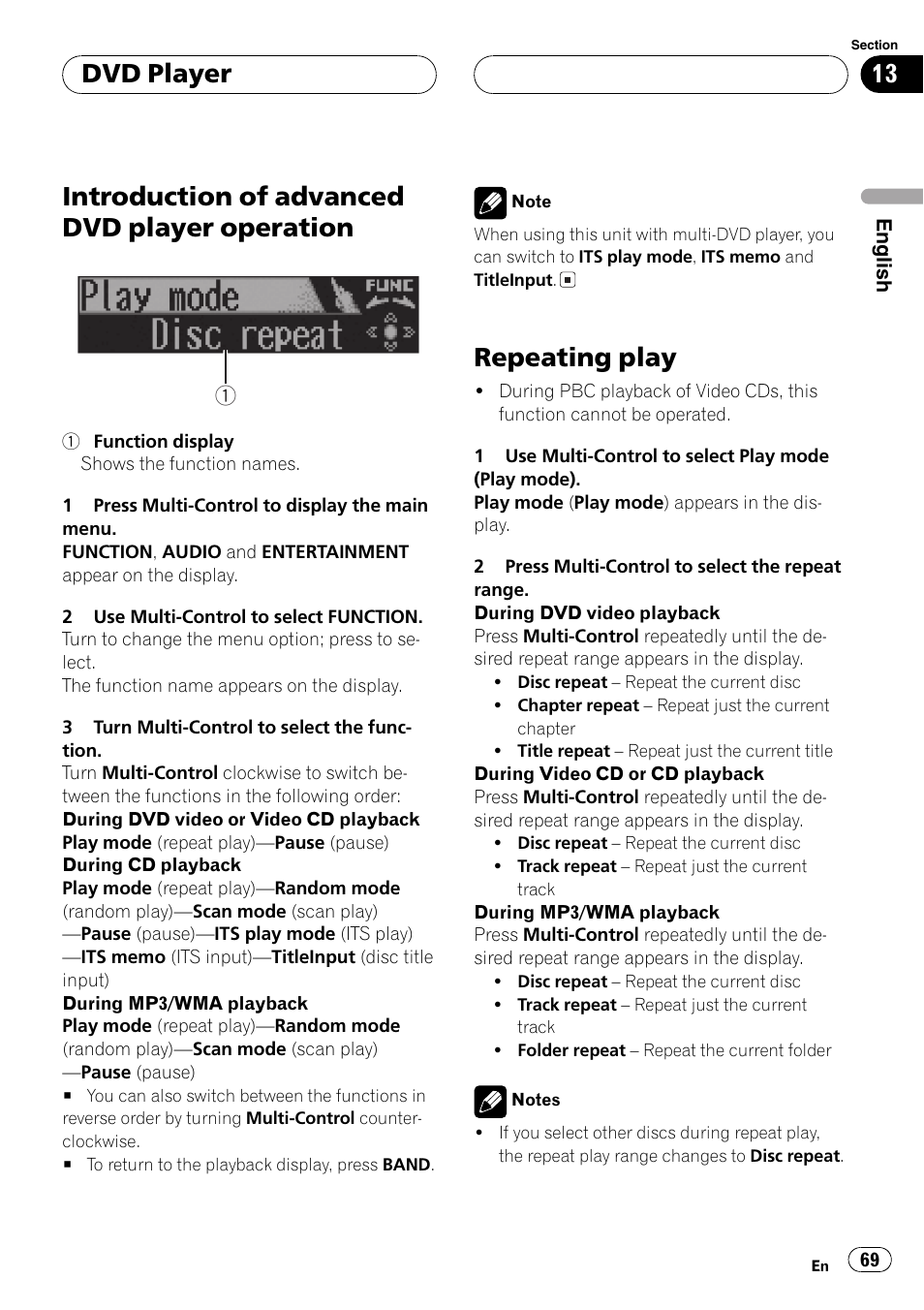Introduction of advanced dvd player, Operation 69, Repeating play 69 | Introduction of advanced dvd player operation, Repeating play, Dvd player | Pioneer DEH-P70BT User Manual | Page 69 / 199