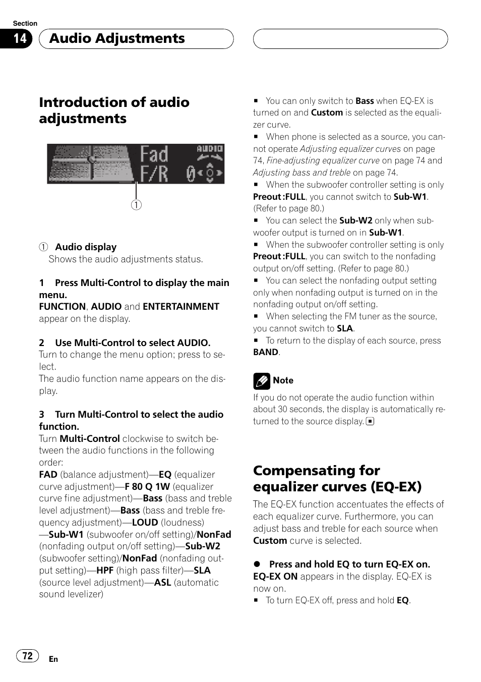 Ex) 72, Introduction of audio adjustments, Compensating for equalizer curves (eq-ex) | Audio adjustments | Pioneer DEH-P70BT User Manual | Page 72 / 199