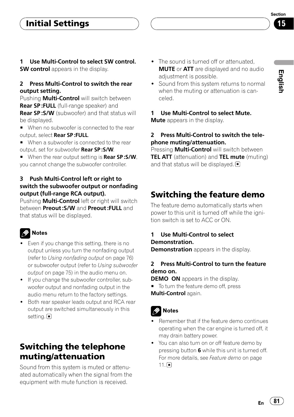 Switching the telephone muting, Attenuation 81, Switching the feature demo 81 | Switching the feature demo, Switching, Switching the telephone muting/attenuation, Initial settings | Pioneer DEH-P70BT User Manual | Page 81 / 199