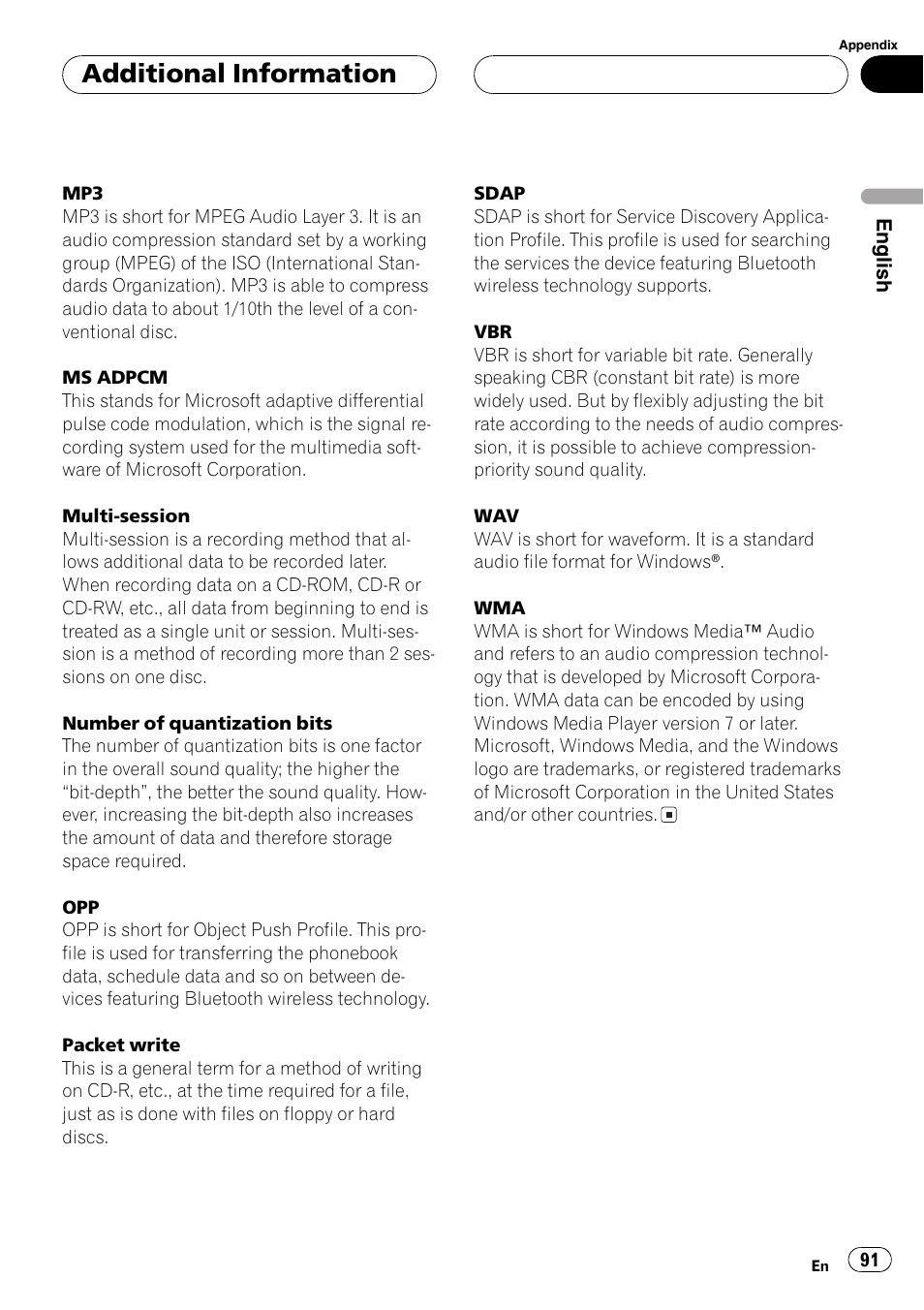 Additional information | Pioneer DEH-P70BT User Manual | Page 91 / 199