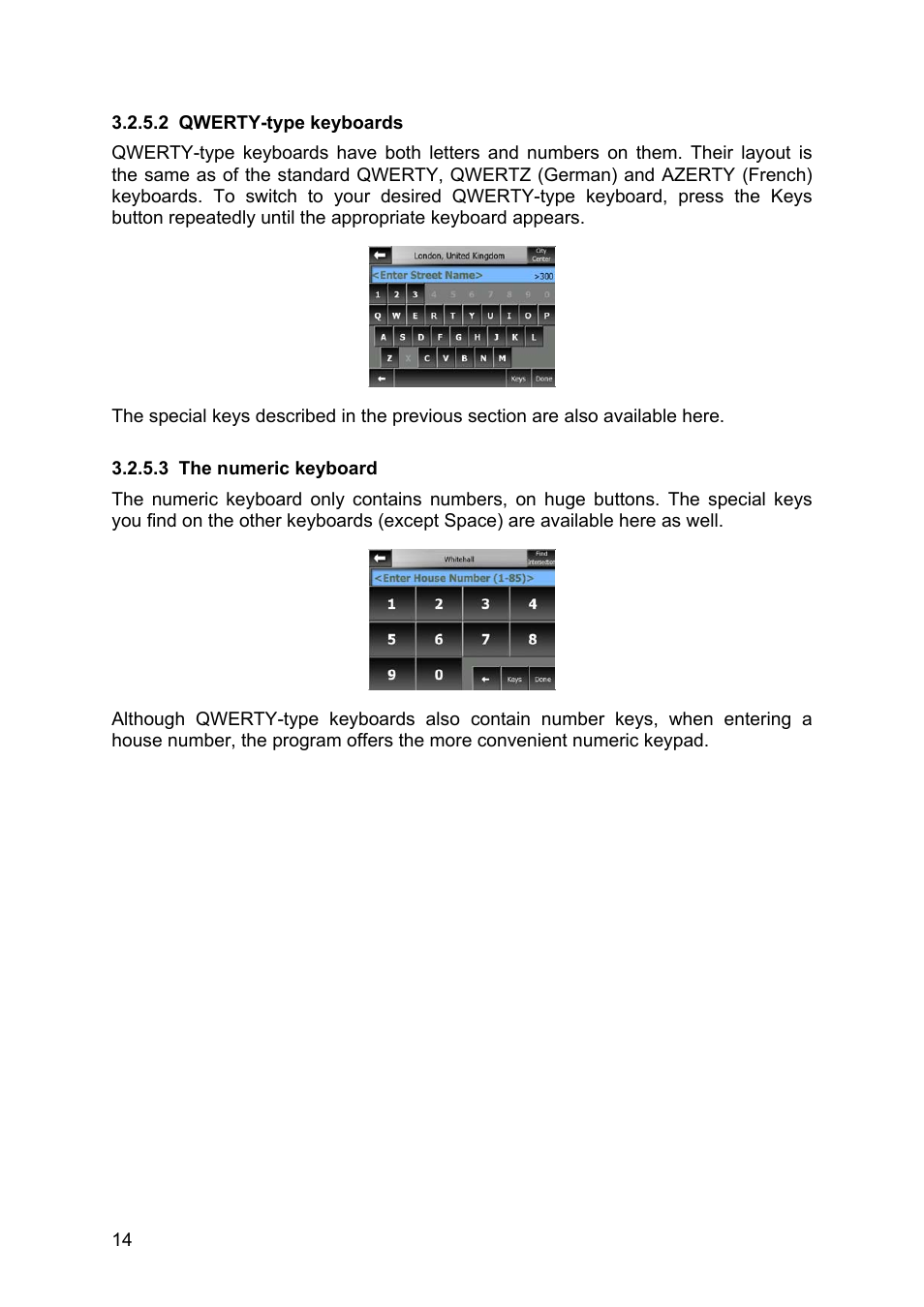 Qwerty-type keyboards, The numeric keyboard, 2 qwerty-type keyboards 3.2.5.3 the | Numeric keyboard | Pioneer AVIC-S2 RU User Manual | Page 14 / 84