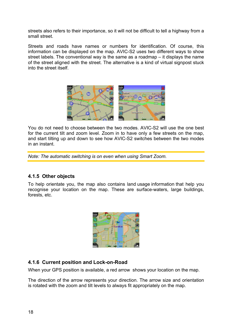 Other objects, Current position and lock-on-road, 5 other | Objects, 6 current, Position and lock-on-road | Pioneer AVIC-S2 RU User Manual | Page 18 / 84