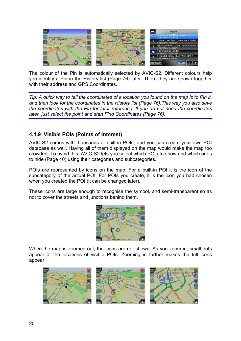 Visible pois (points of interest) | Pioneer AVIC-S2 RU User Manual | Page 20 / 84