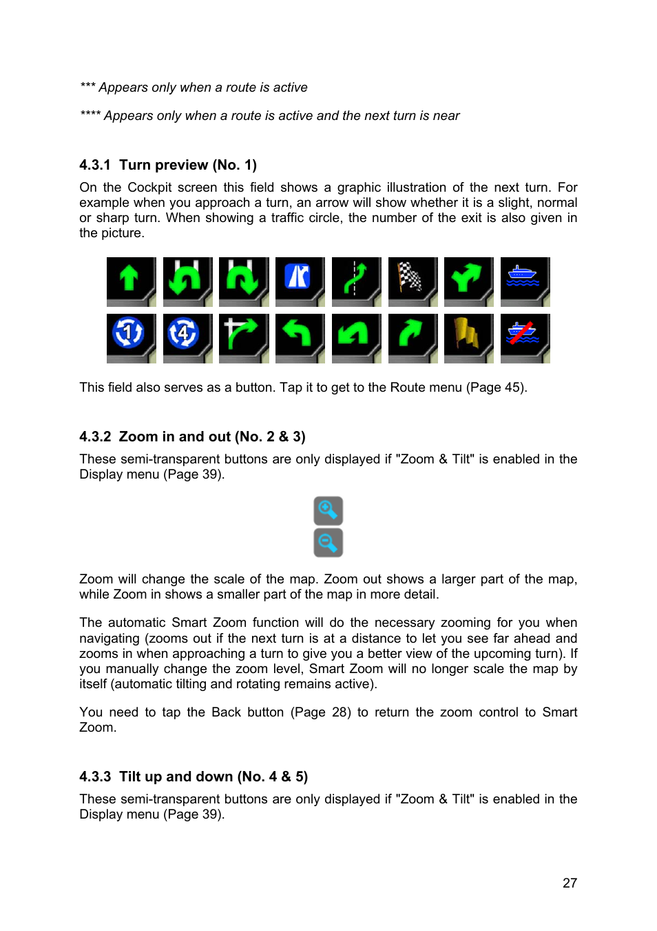 Turn preview (no. 1), Zoom in and out (no. 2 & 3), Tilt up and down (no. 4 & 5) | 1 turn, Preview (no. 1) | Pioneer AVIC-S2 RU User Manual | Page 27 / 84