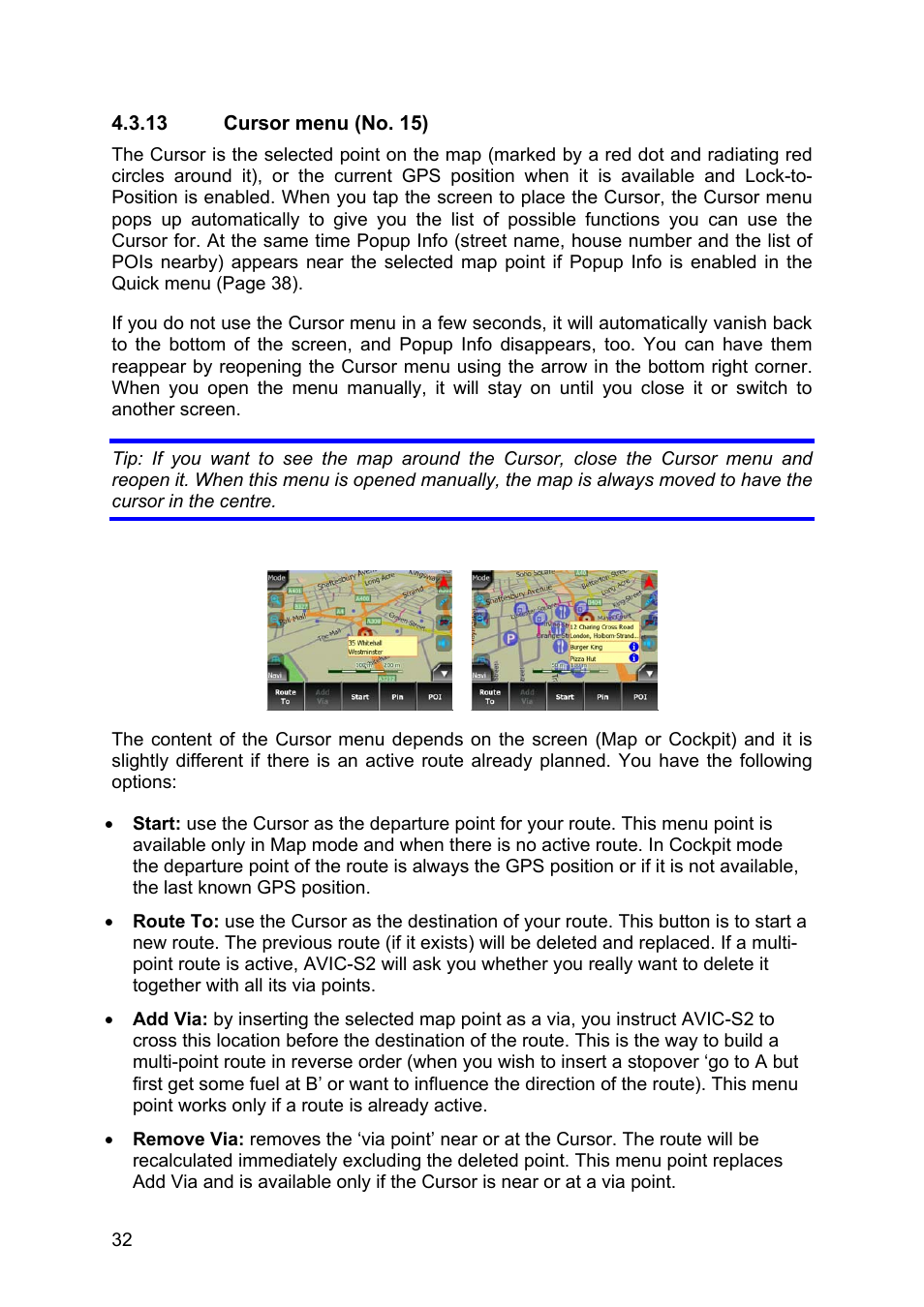 Cursor menu (no. 15), 13 cursor, Menu (no. 15) | Pioneer AVIC-S2 RU User Manual | Page 32 / 84