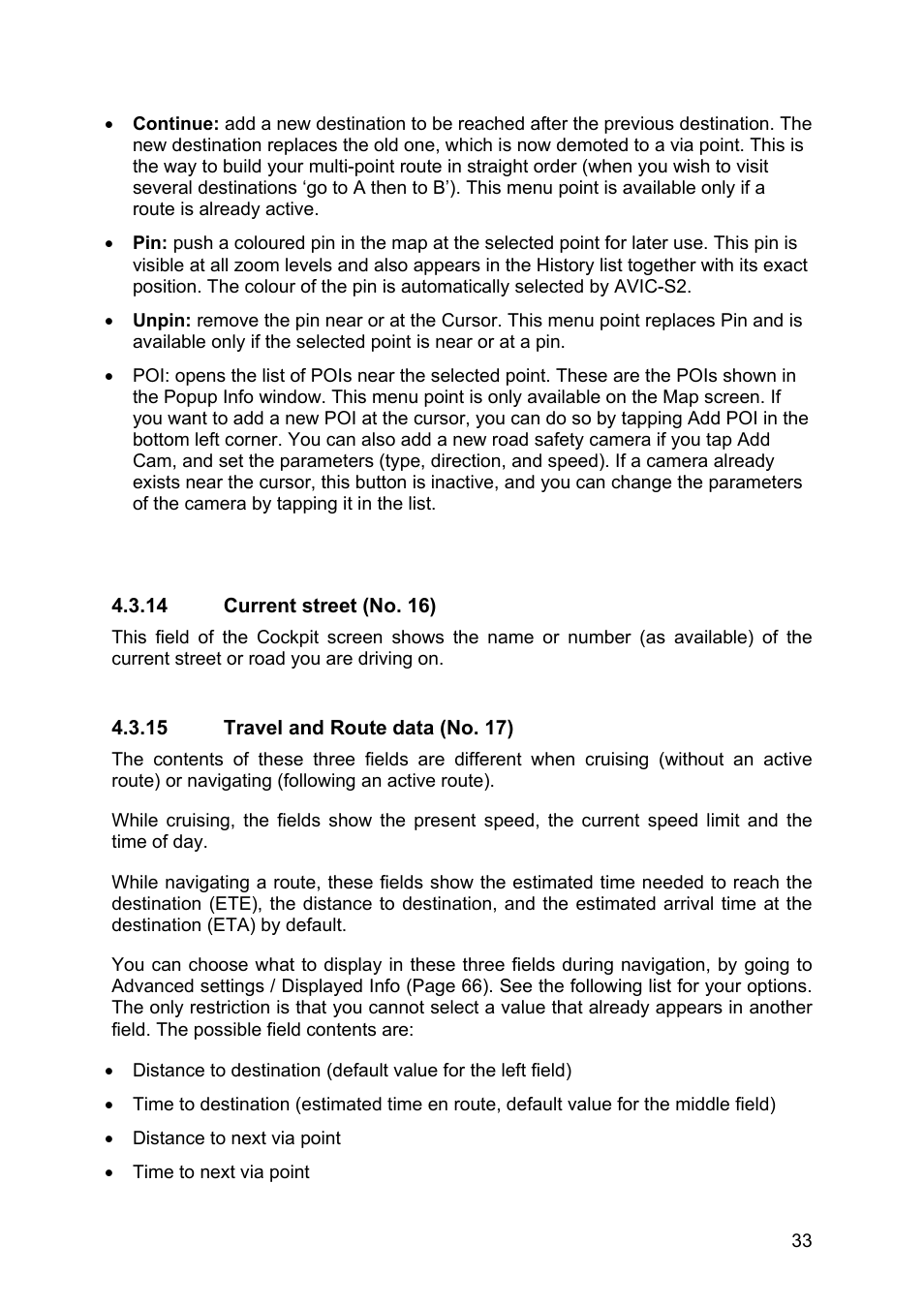 Current street (no. 16), Travel and route data (no. 17), 14 current | Street (no. 16), 15 travel and route data (no. 17) | Pioneer AVIC-S2 RU User Manual | Page 33 / 84