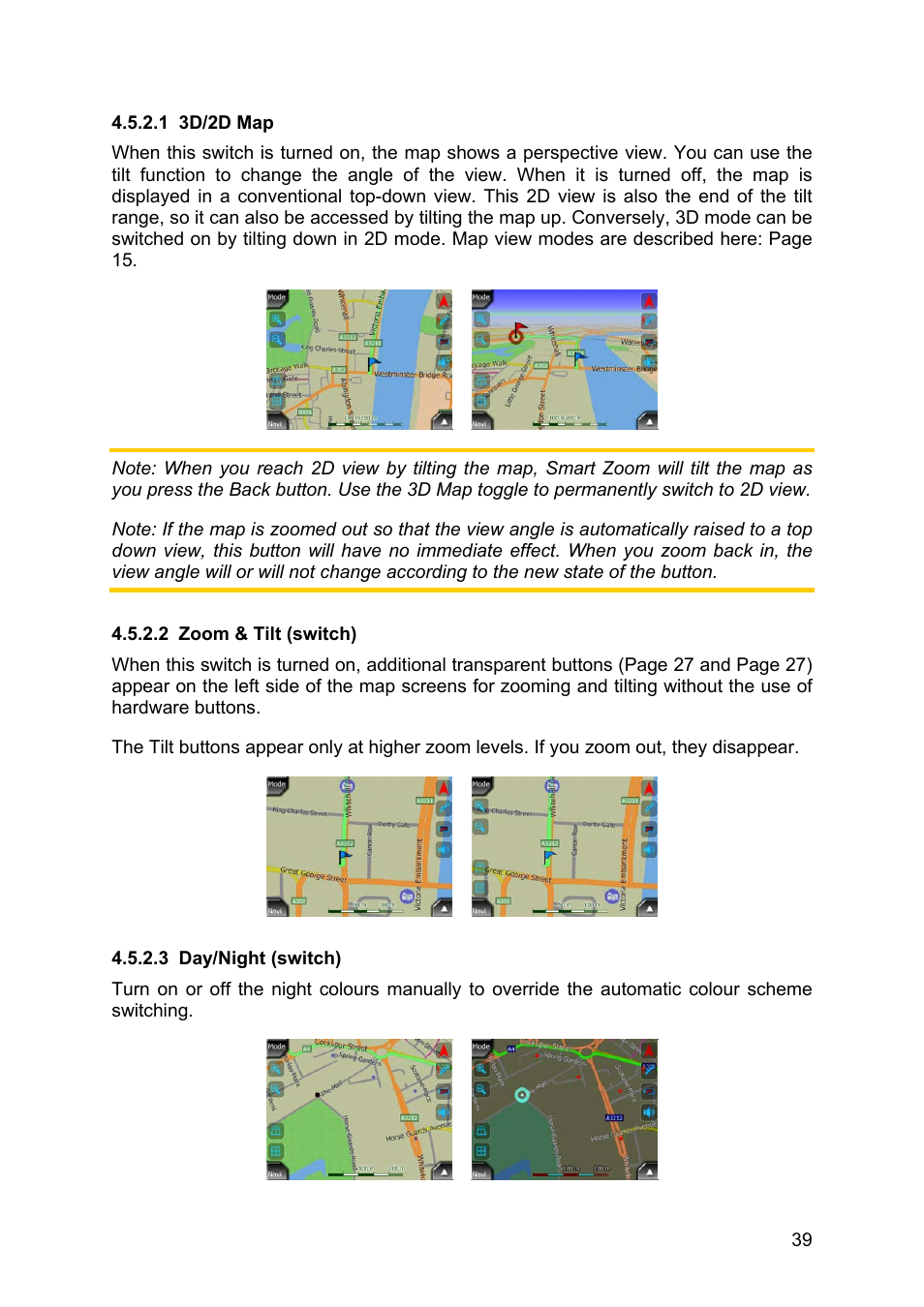 3d/2d map, Zoom & tilt (switch), Day/night (switch) | Pioneer AVIC-S2 RU User Manual | Page 39 / 84