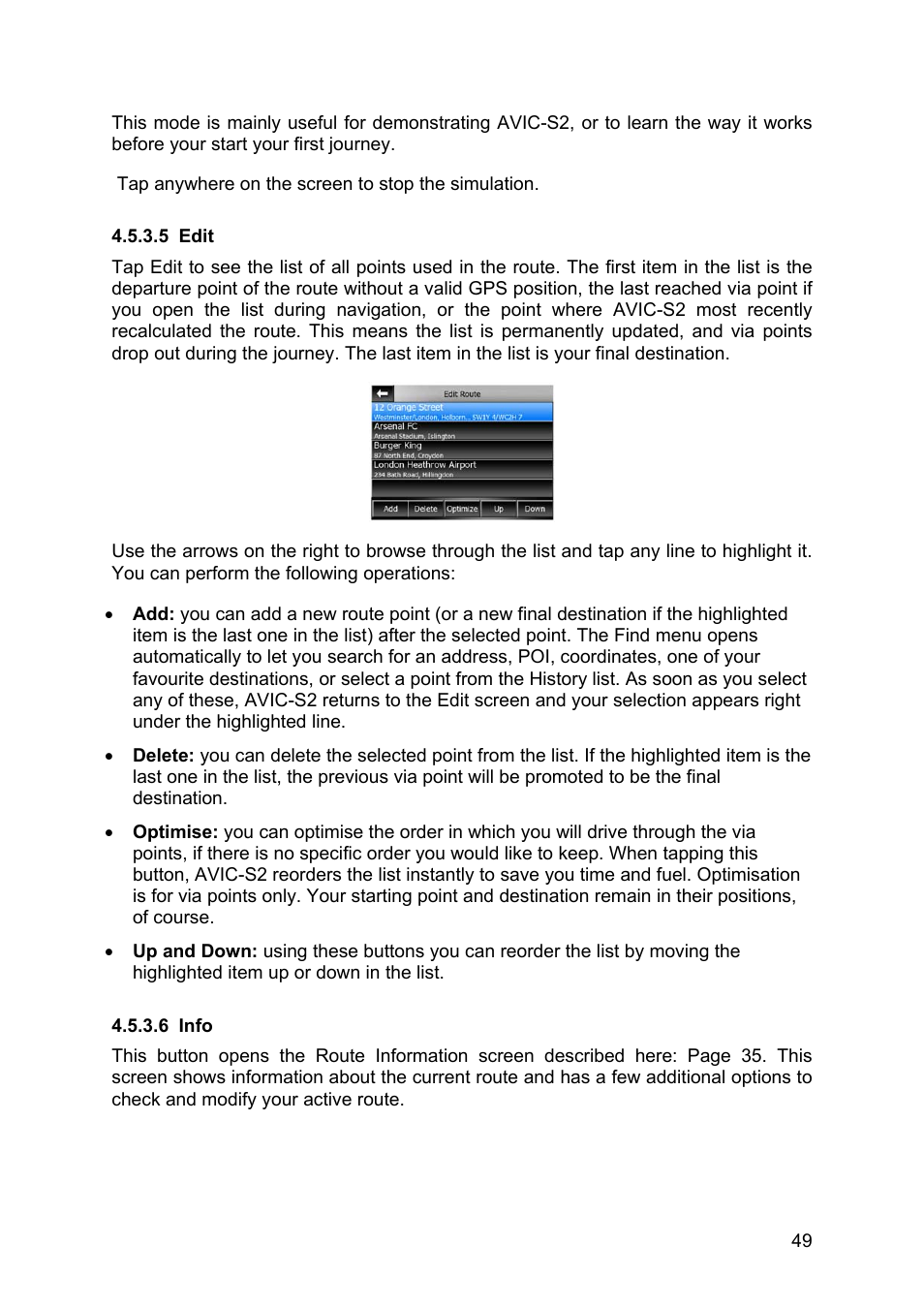 Edit, Info, 5 edit 4.5.3.6 info | Pioneer AVIC-S2 RU User Manual | Page 49 / 84