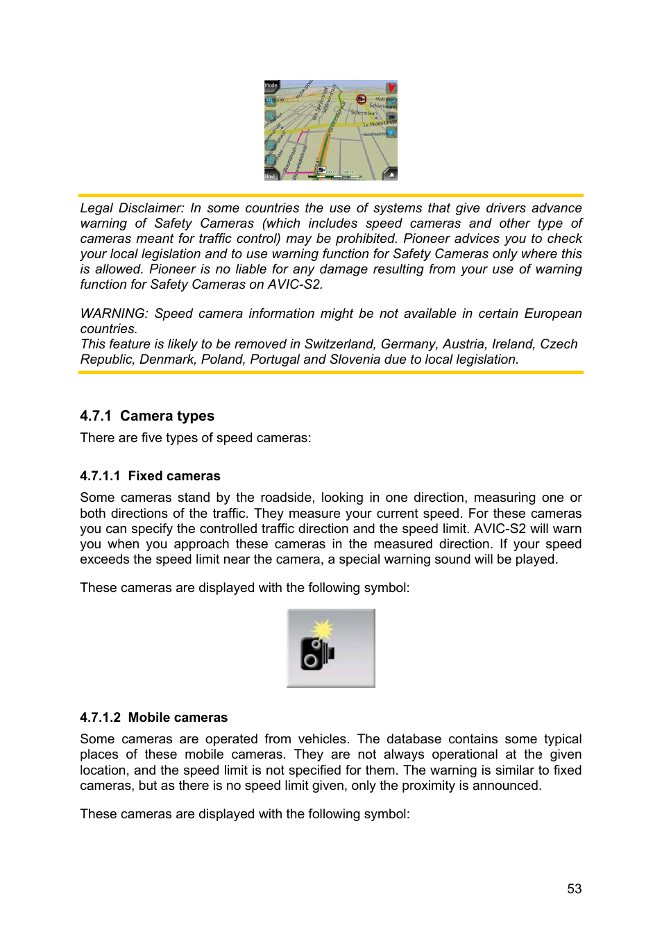 Camera types, Fixed cameras, Mobile cameras | 1 camera types, 1 fixed, Cameras, 2 mobile | Pioneer AVIC-S2 RU User Manual | Page 53 / 84