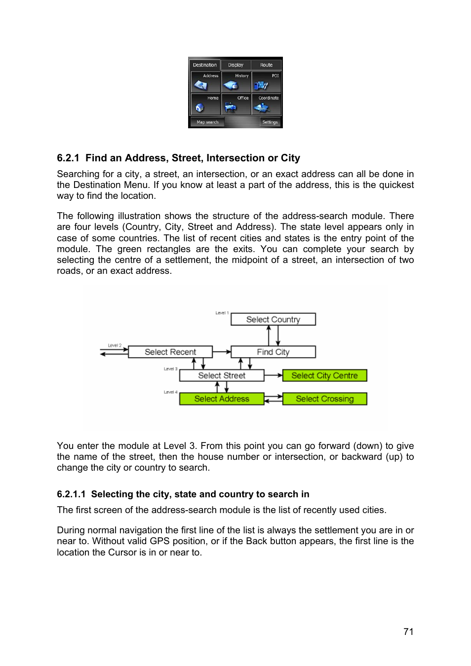 Find an address, street, intersection or city, Selecting the city, state and country to search in | Pioneer AVIC-S2 RU User Manual | Page 71 / 84