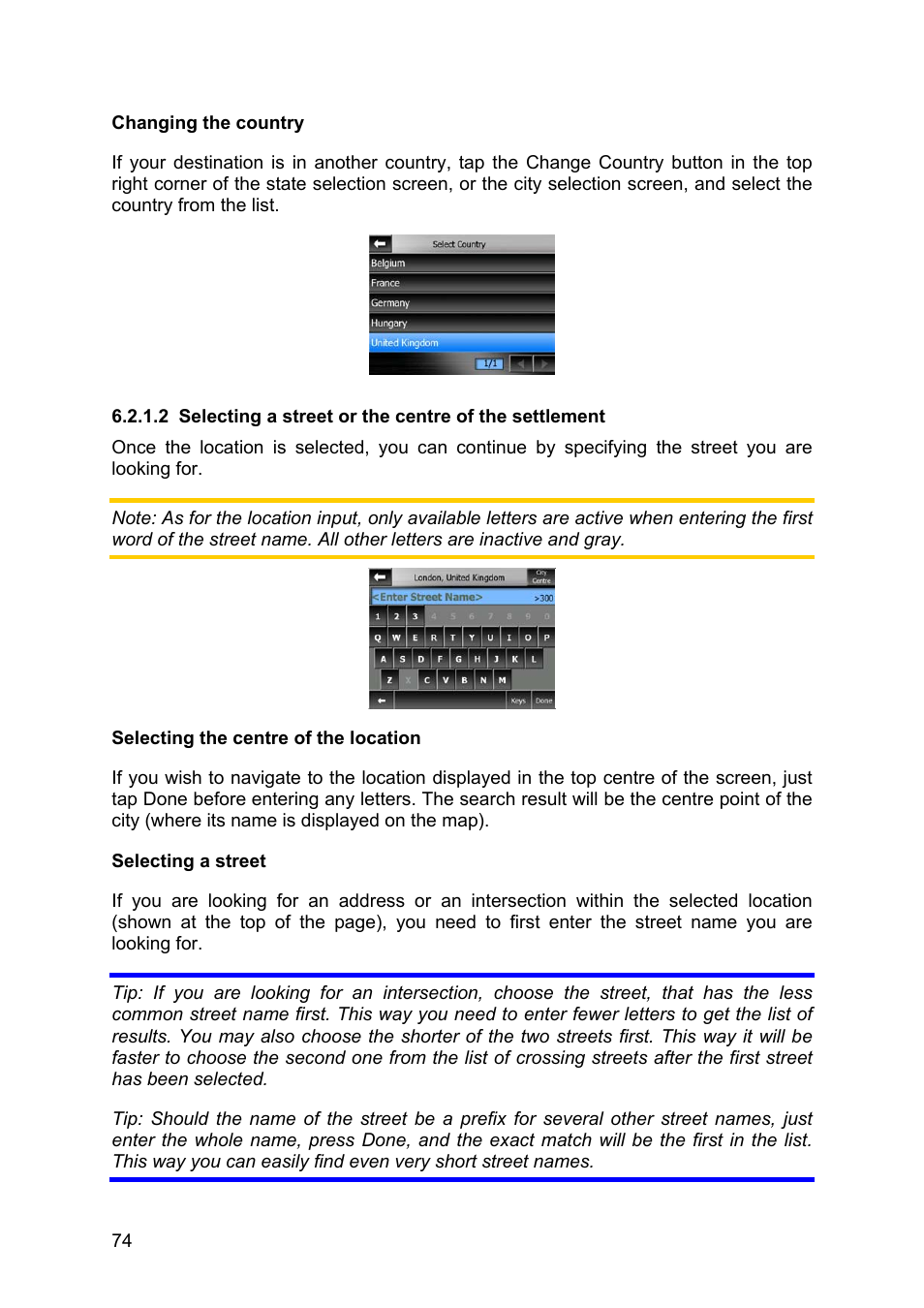 Selecting a street or the centre of the settlement | Pioneer AVIC-S2 RU User Manual | Page 74 / 84