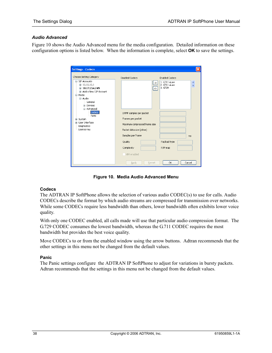 Audio advanced, Figure 10. media audio advanced menu | ADTRAN 1950859L1 User Manual | Page 38 / 52