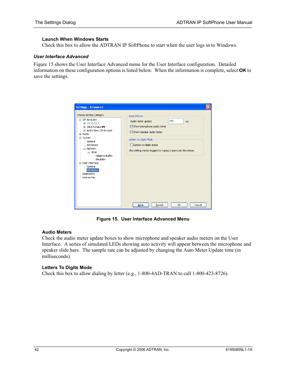 User interface advanced, Figure 15. user interface advanced menu | ADTRAN 1950859L1 User Manual | Page 42 / 52