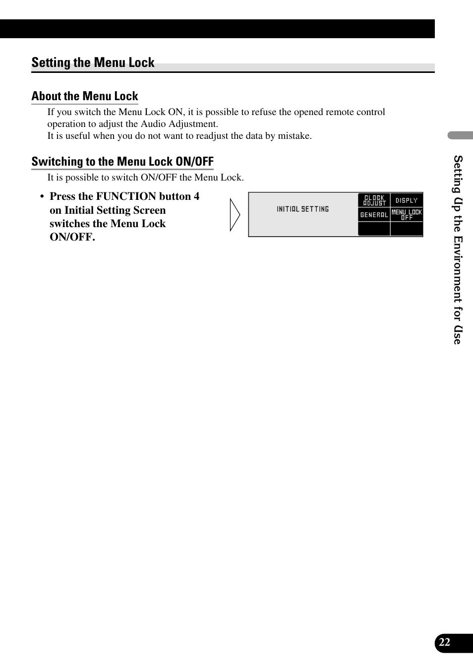 Setting the menu lock, About the menu lock, Switching to the menu lock on/off | Pioneer DEX-P90RS User Manual | Page 23 / 94