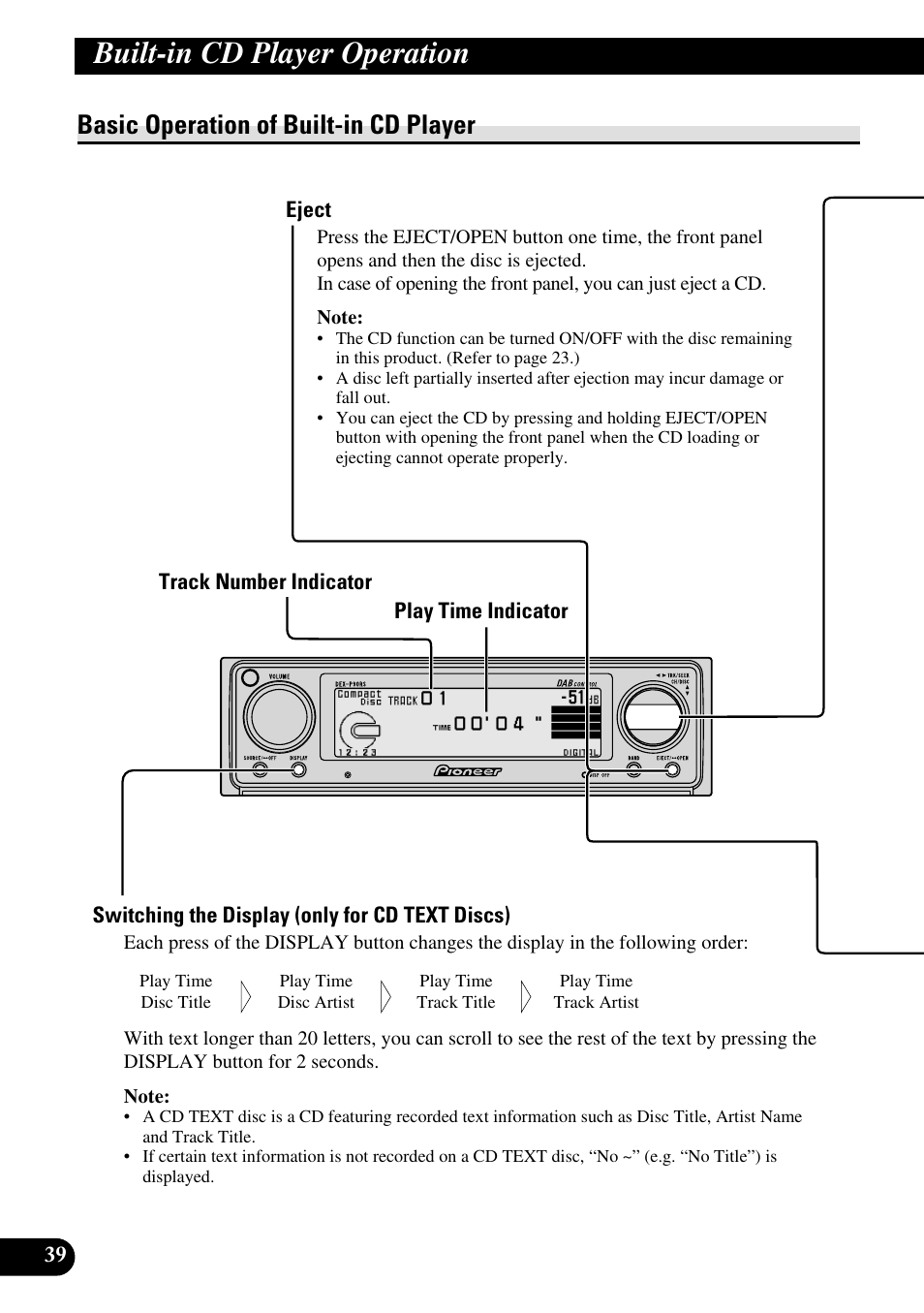 Built-in cd player operation, Basic operation of built-in cd player | Pioneer DEX-P90RS User Manual | Page 40 / 94