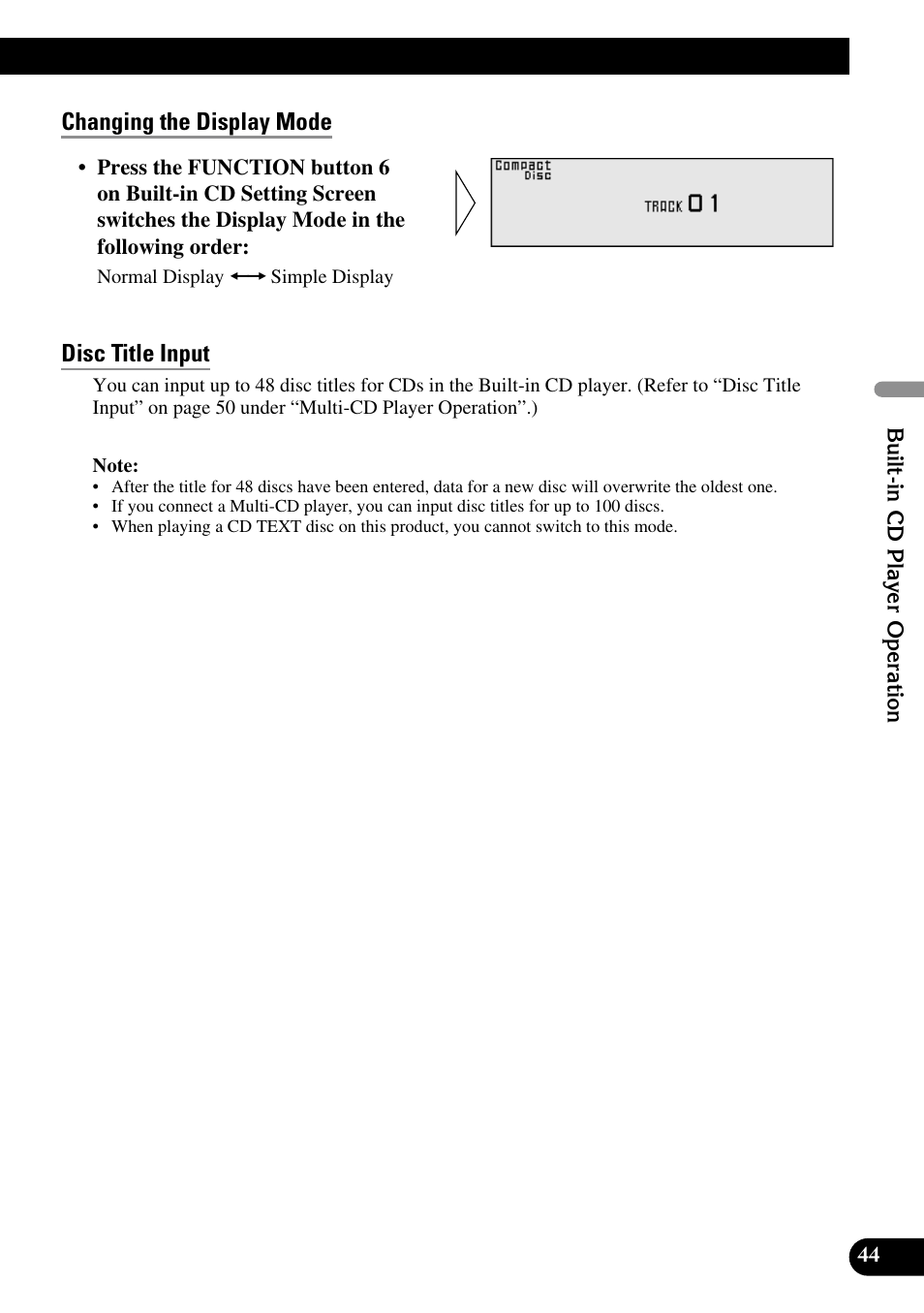 Changing the display mode, Disc title input, Changing the display mode disc title input | Pioneer DEX-P90RS User Manual | Page 45 / 94
