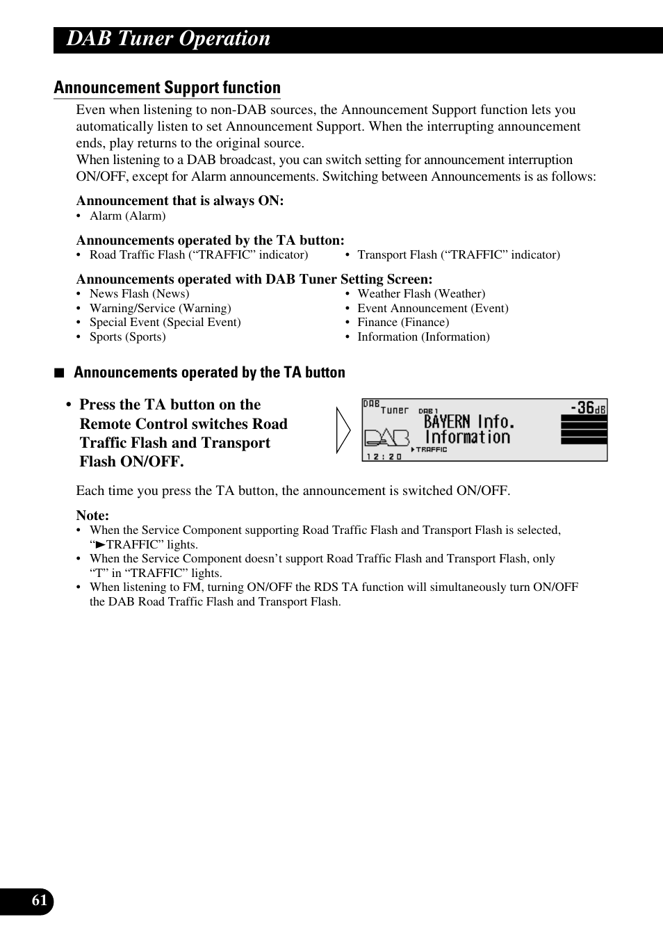 Announcement support function, Dab tuner operation | Pioneer DEX-P90RS User Manual | Page 62 / 94