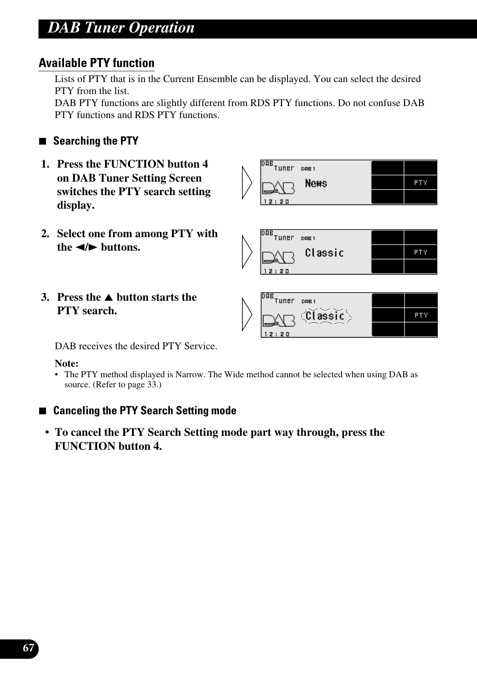 Available pty function, Dab tuner operation | Pioneer DEX-P90RS User Manual | Page 68 / 94