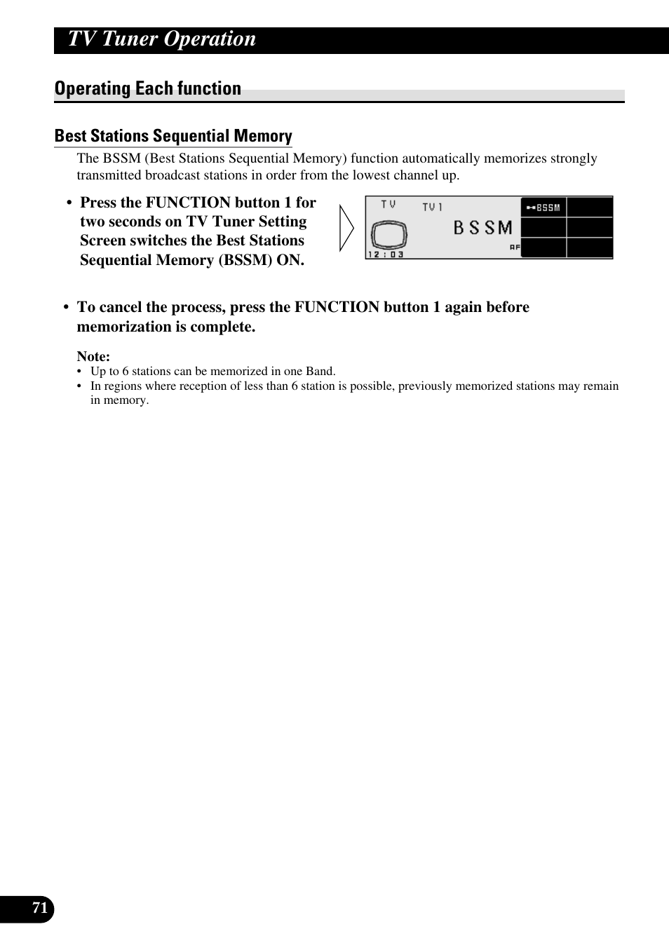 Operating each function, Best stations sequential memory, Tv tuner operation | Pioneer DEX-P90RS User Manual | Page 72 / 94