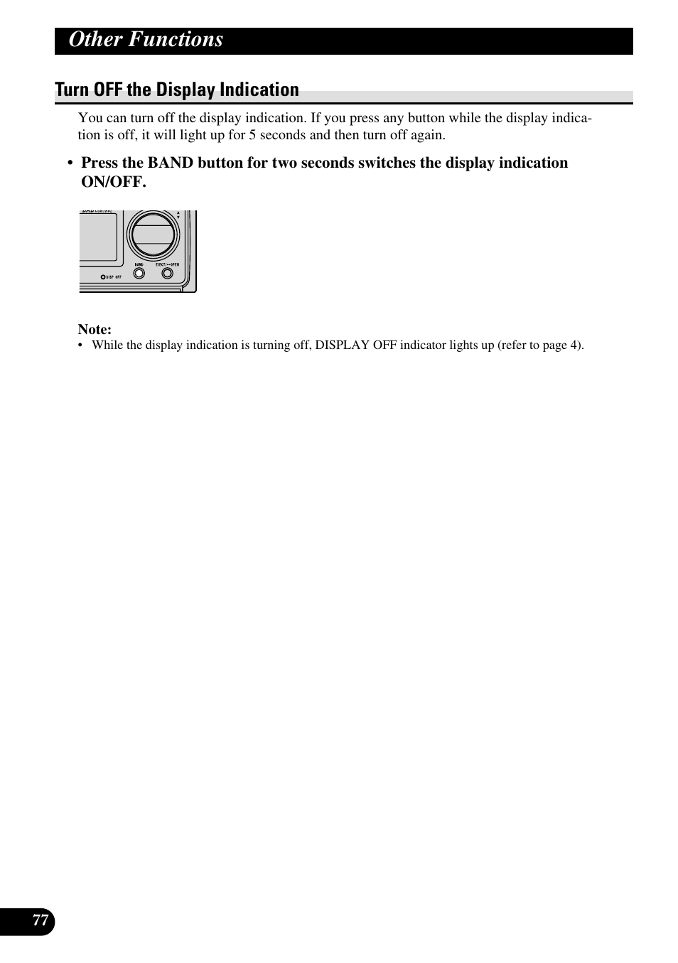 Turn off the display indication, Other functions | Pioneer DEX-P90RS User Manual | Page 78 / 94